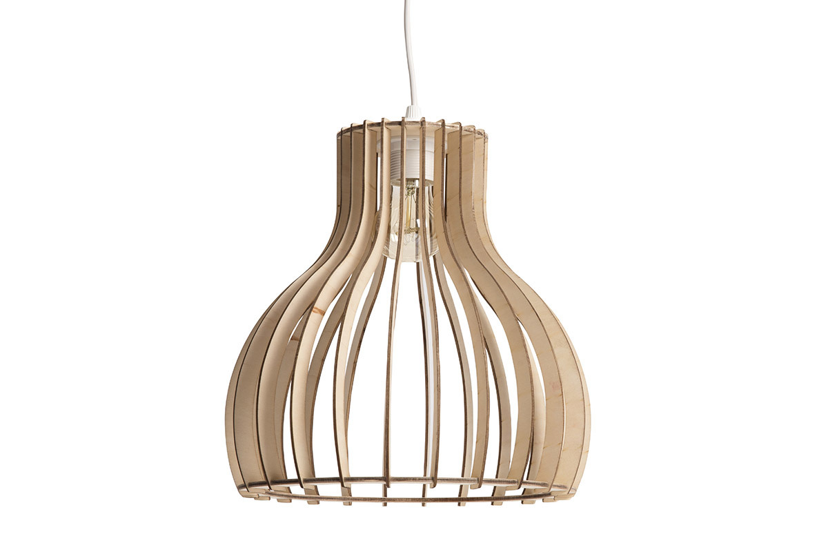 Lampadario design in legno chiaro 28 cm FIJI