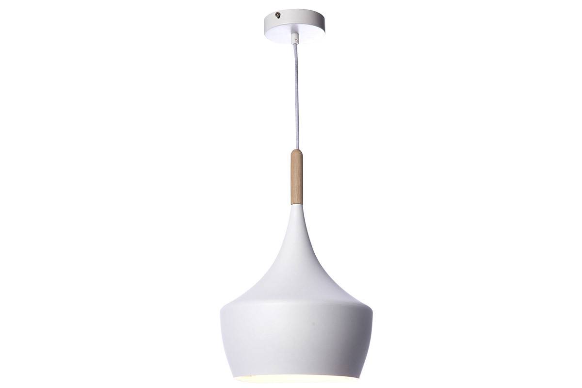 Lampadario in metallo Bianco e legno 24 cm JAVA