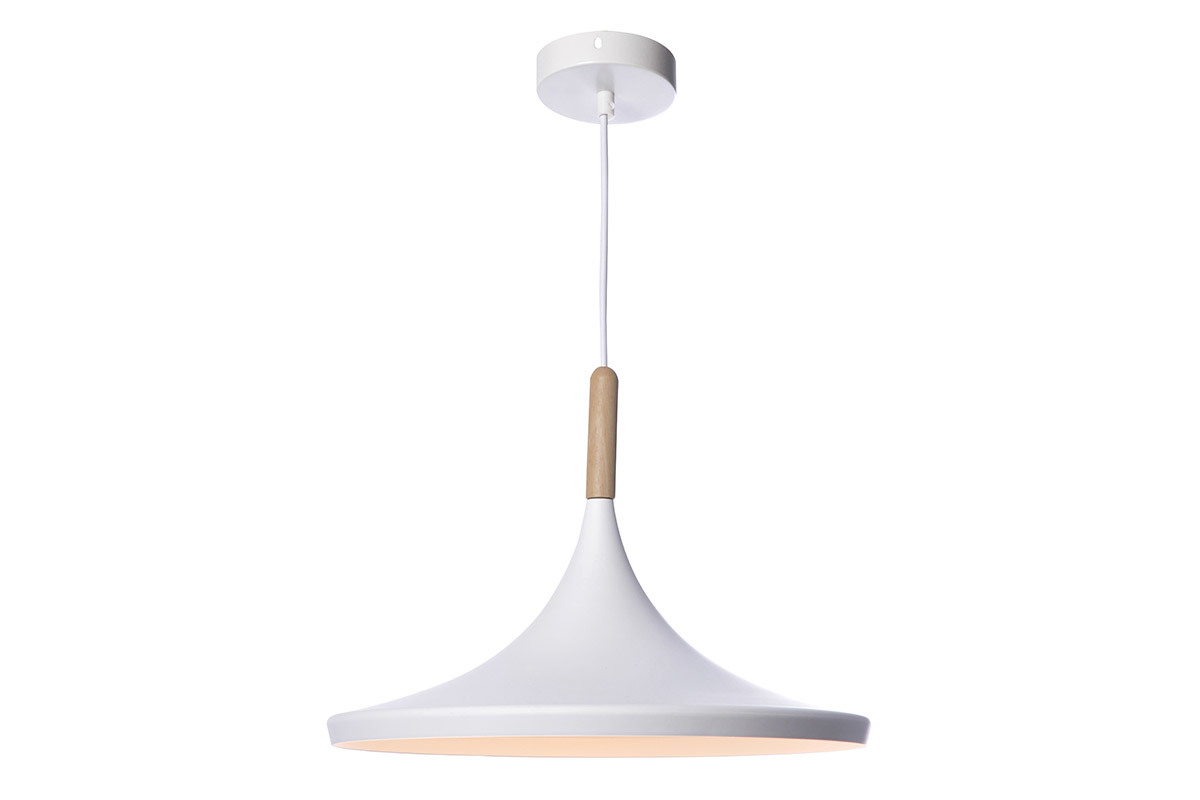 Lampadario in metallo Bianco e legno 36 cm JAVA.