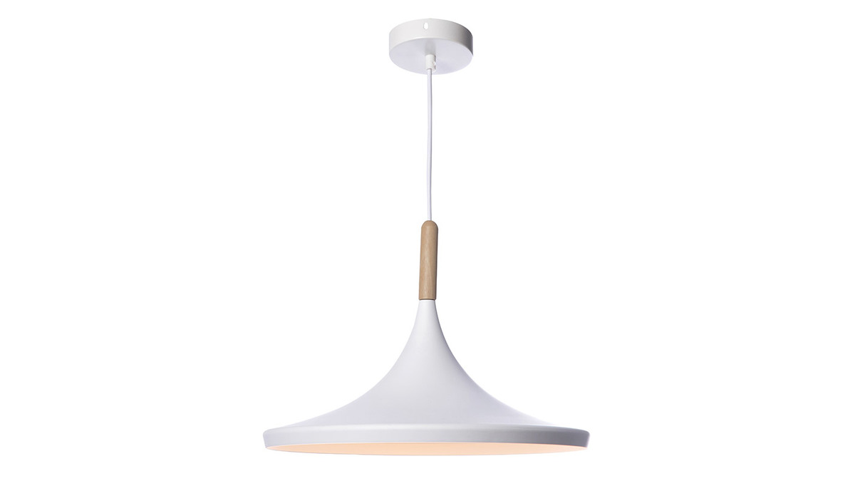 Lampadario in metallo Bianco e legno 36 cm JAVA.