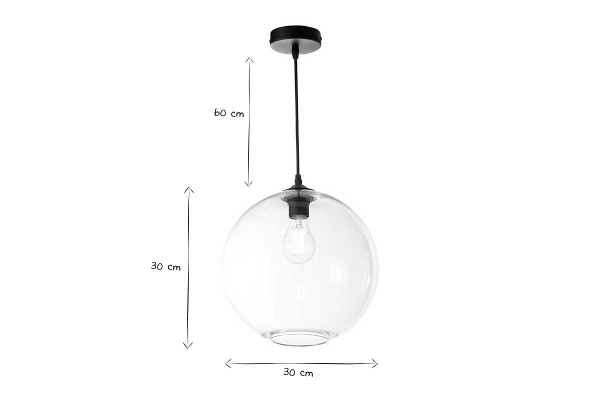 Lampadario sferico in vetro trasparente D30 cm DUNA