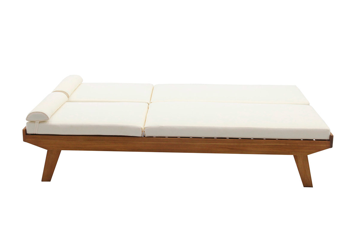 Lettino prendisole doppio con schienali multiposizione bianco e legno massello L127 cm CARACAS