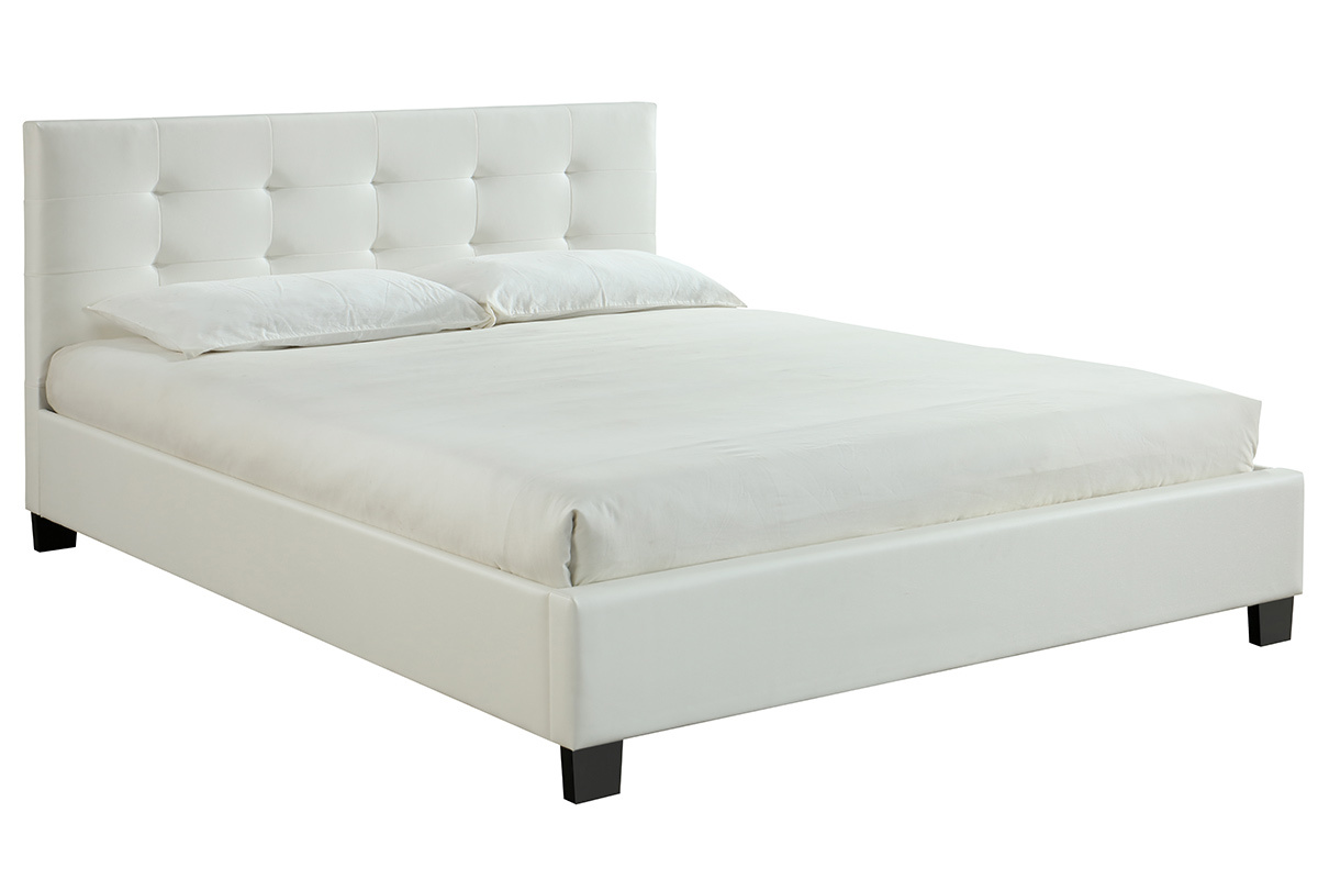 Letto 160 x 200 imbottito PU bianco MARQUISE