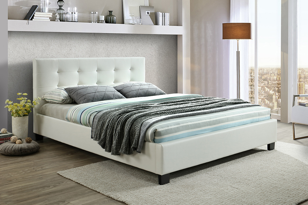 Letto 160 x 200 imbottito PU bianco MARQUISE