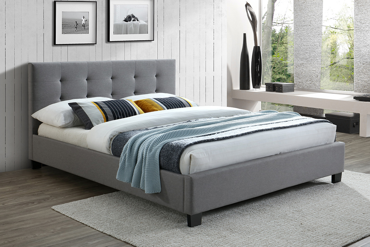 Letto 160 x 200 imbottito tessuto grigio MARQUISE