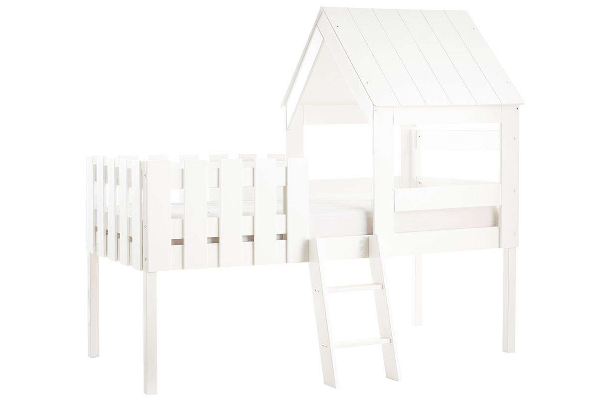 Letto a capanna per bambini con rete in legno bianco NESTY HOUSE