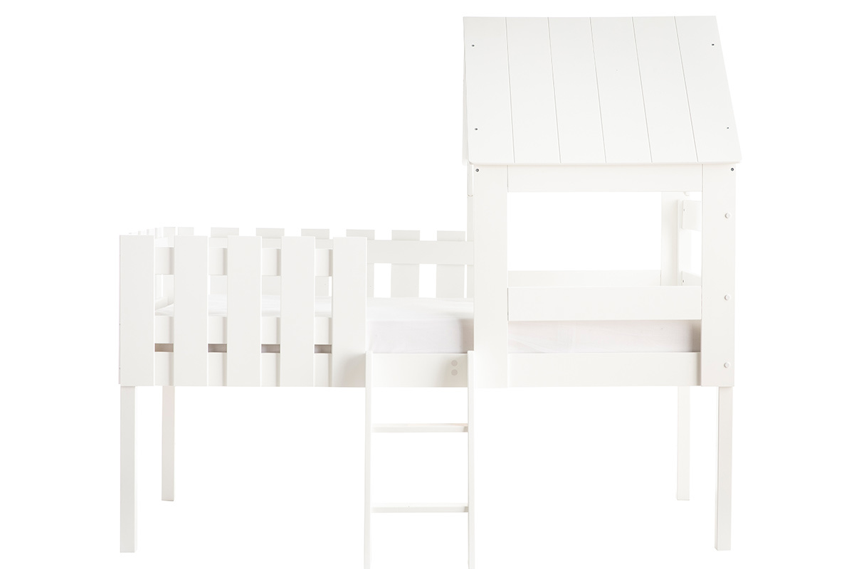 Letto a capanna per bambini con rete in legno bianco NESTY HOUSE