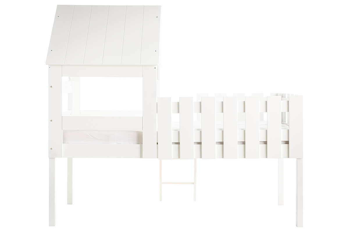 Letto a capanna per bambini con rete in legno bianco NESTY HOUSE