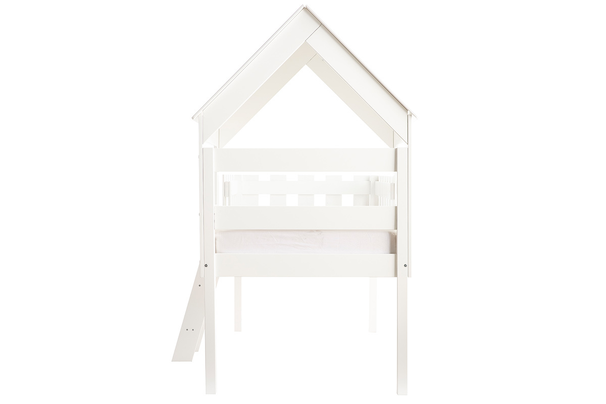 Letto a capanna per bambini con rete in legno bianco NESTY HOUSE