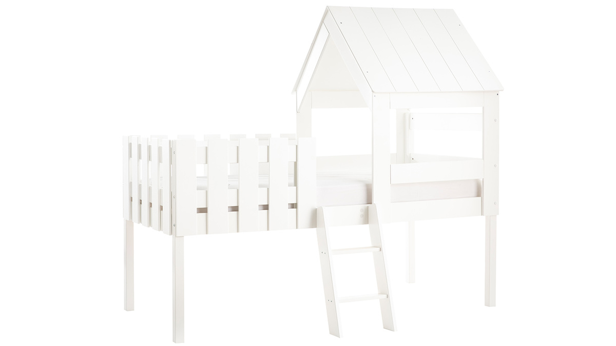 Letto a capanna per bambini con rete in legno bianco NESTY HOUSE