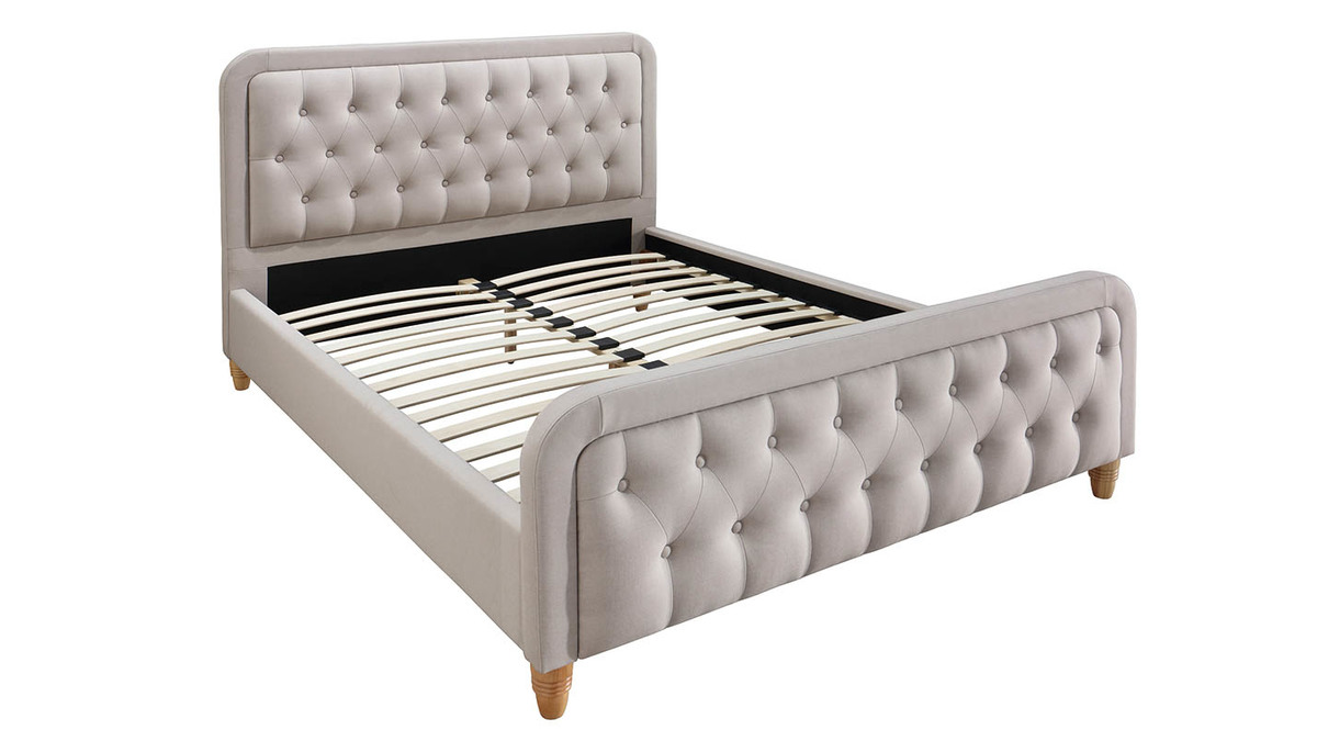 Letto capitonato tessuto beige 140 x 200cm KRISTEN