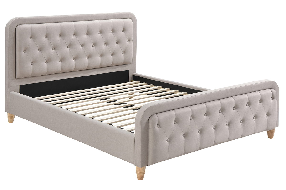 Letto capitonato tessuto beige 160 x 200cm KRISTEN