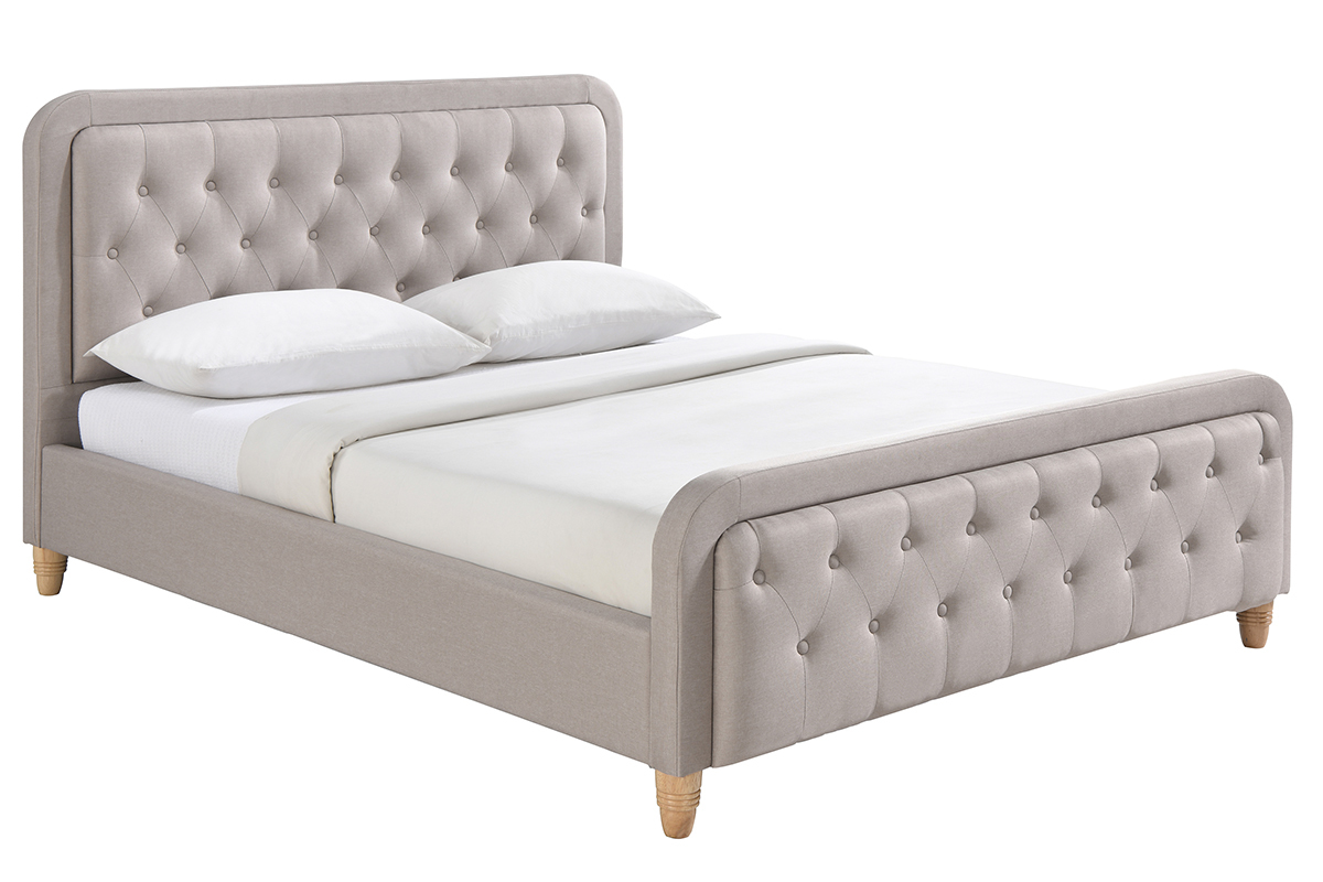 Letto capitonato tessuto beige 160 x 200cm KRISTEN