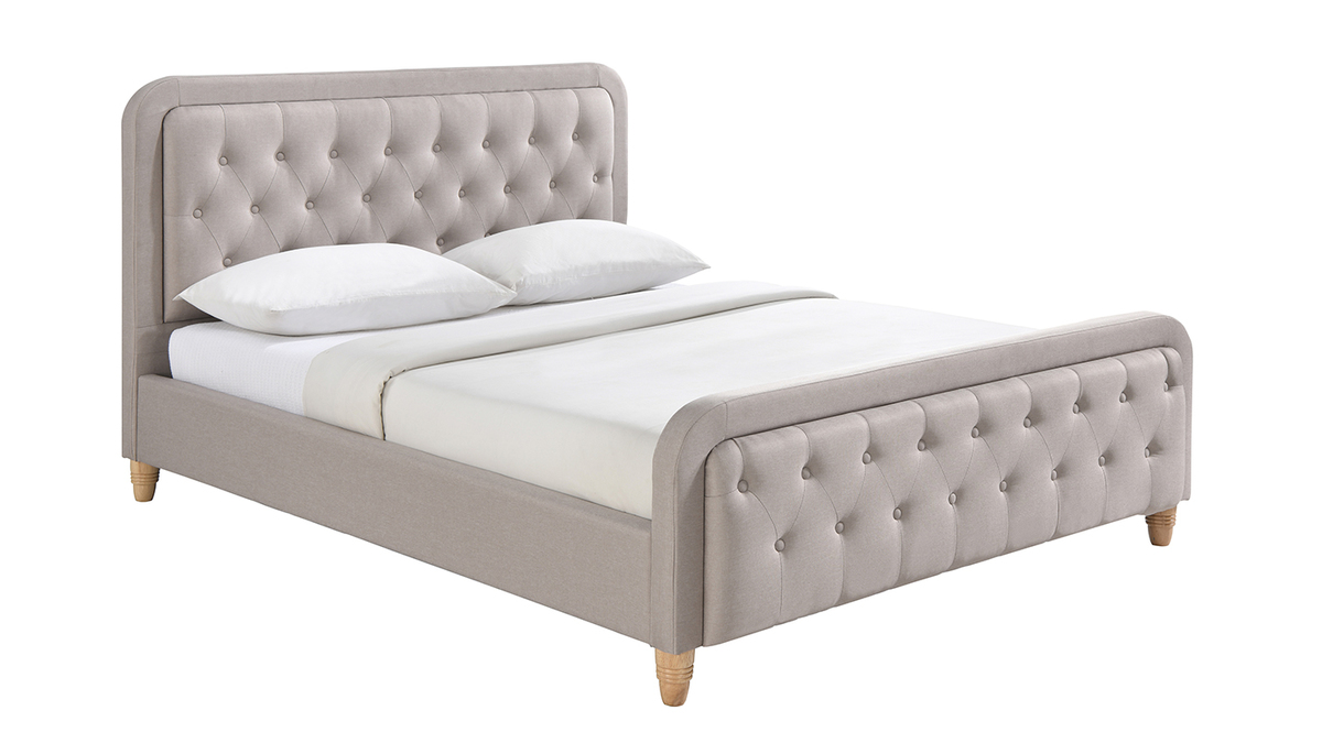 Letto capitonato tessuto beige 160 x 200cm KRISTEN