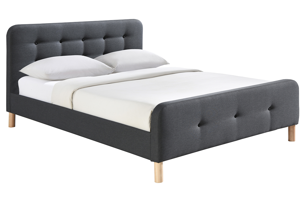 Letto capitonato tessuto grigio scuro 160 x 200cm HOLSEN