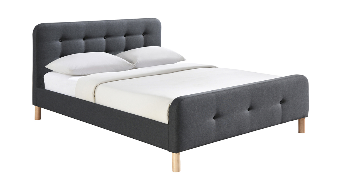 Letto capitonato tessuto grigio scuro 160 x 200cm HOLSEN