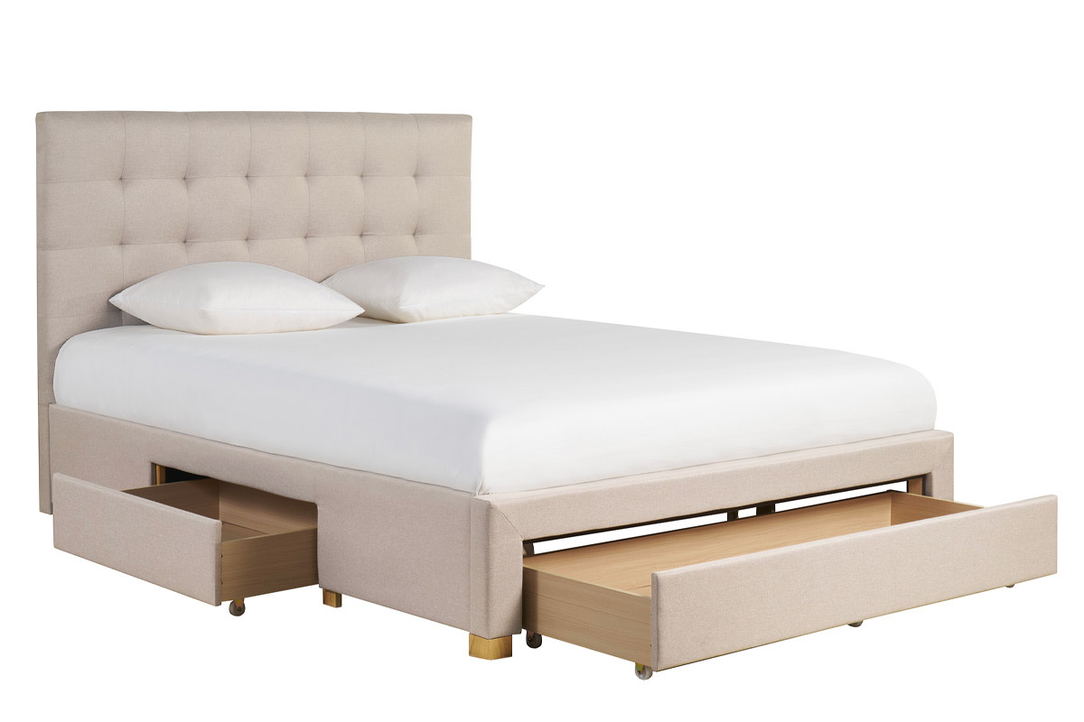 Letto con cassetti matrimoniale 160x200 cm in tessuto beige RENO