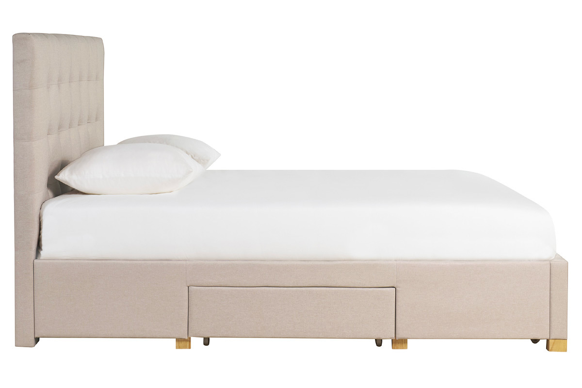 Letto con cassetti matrimoniale 160x200 cm in tessuto beige RENO