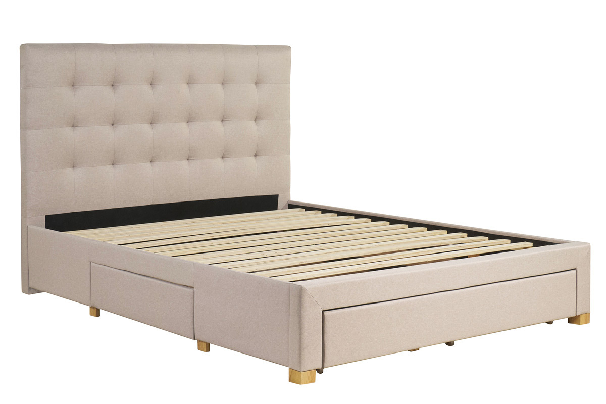 Letto con cassetti matrimoniale 160x200 cm in tessuto beige RENO