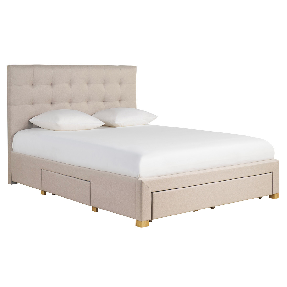 Letto con cassetti matrimoniale 160x200 cm in tessuto beige RENO