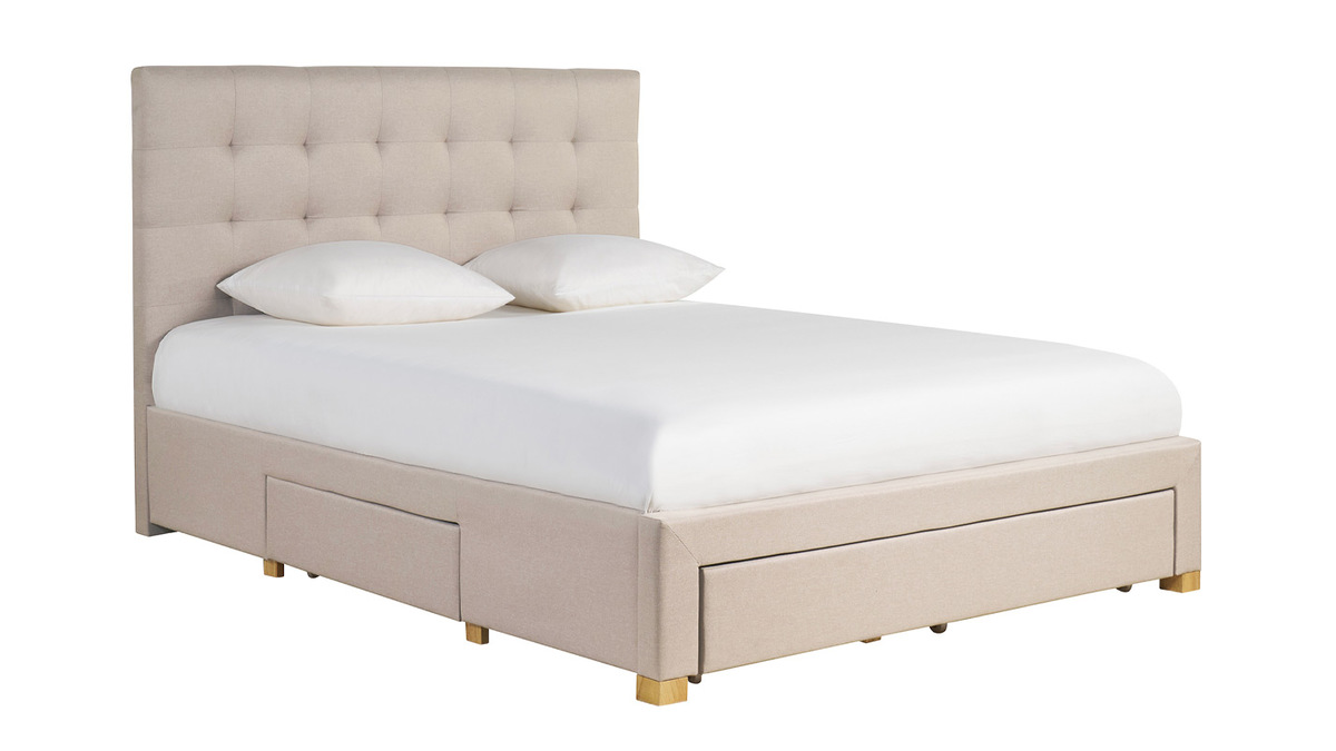 Letto con cassetti matrimoniale 160x200 cm in tessuto beige RENO