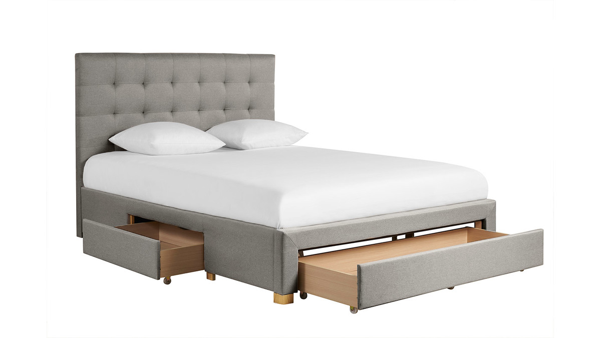 Letto con cassetti matrimoniale 160x200 cm in tessuto grigio chiaro RENO