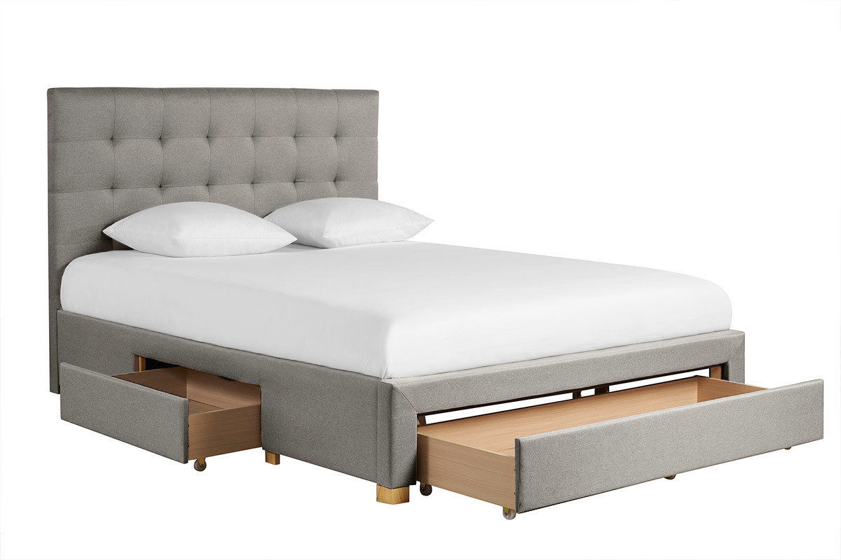 Letto con cassetti matrimoniale 160x200 cm in tessuto grigio chiaro RENO