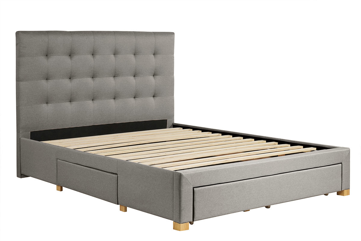 Letto con cassetti matrimoniale 160x200 cm in tessuto grigio chiaro RENO