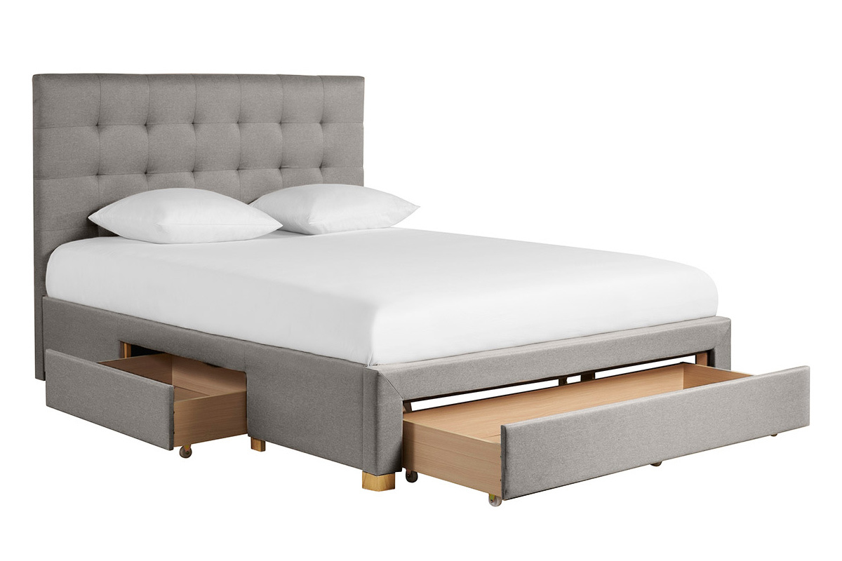 Letto con cassetti matrimoniale 160x200 cm in tessuto grigio chiaro RENO