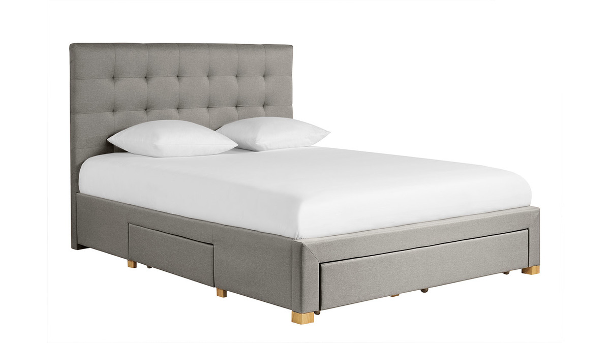 Letto con cassetti matrimoniale 160x200 cm in tessuto grigio chiaro RENO