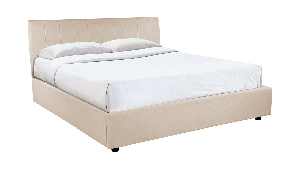 Letto contenitore 160x200 cm in tessuto Beige chiaro SOGNO