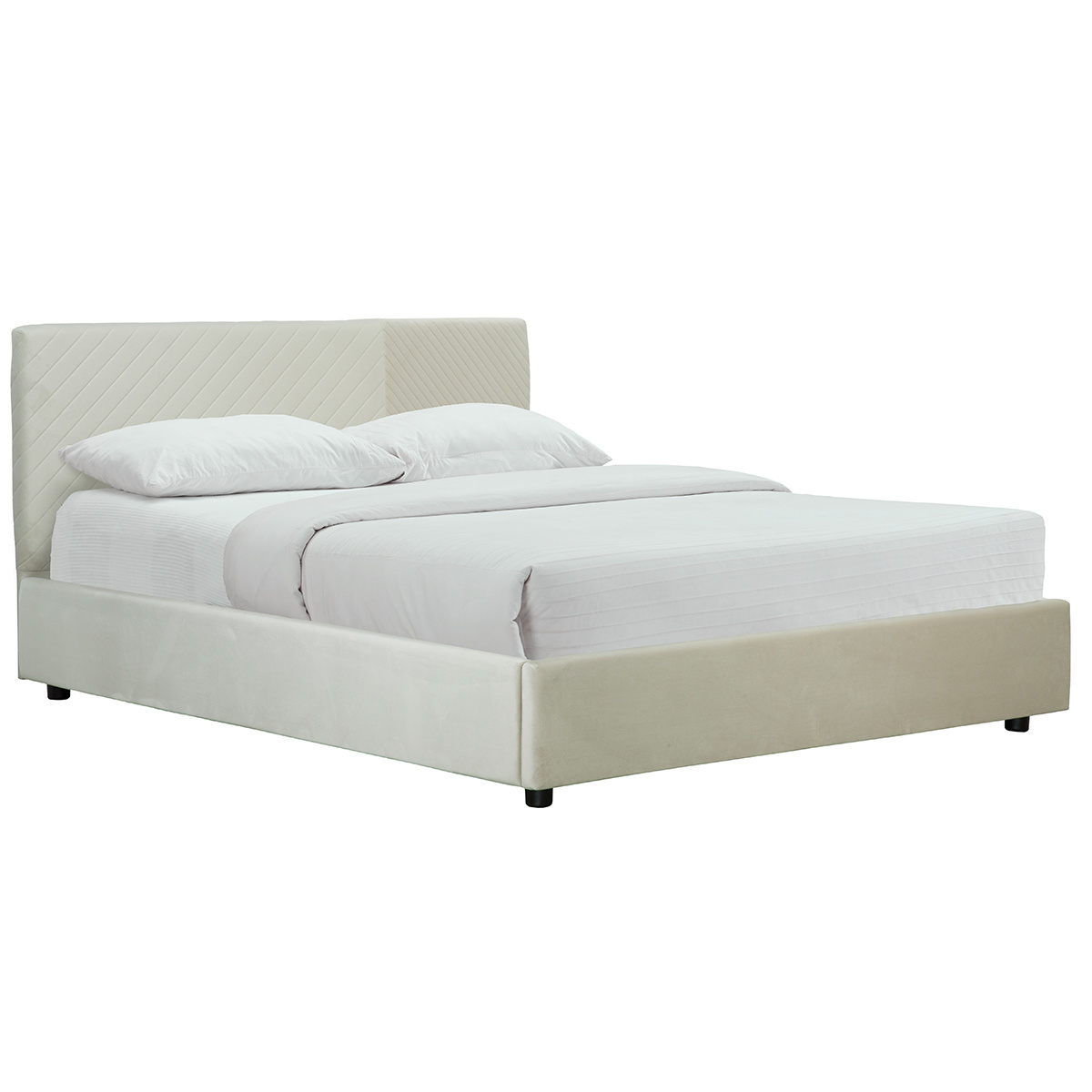 Letto contenitore con rete e testata letto con motivi in velluto beige 160 x 200 cm RIGA