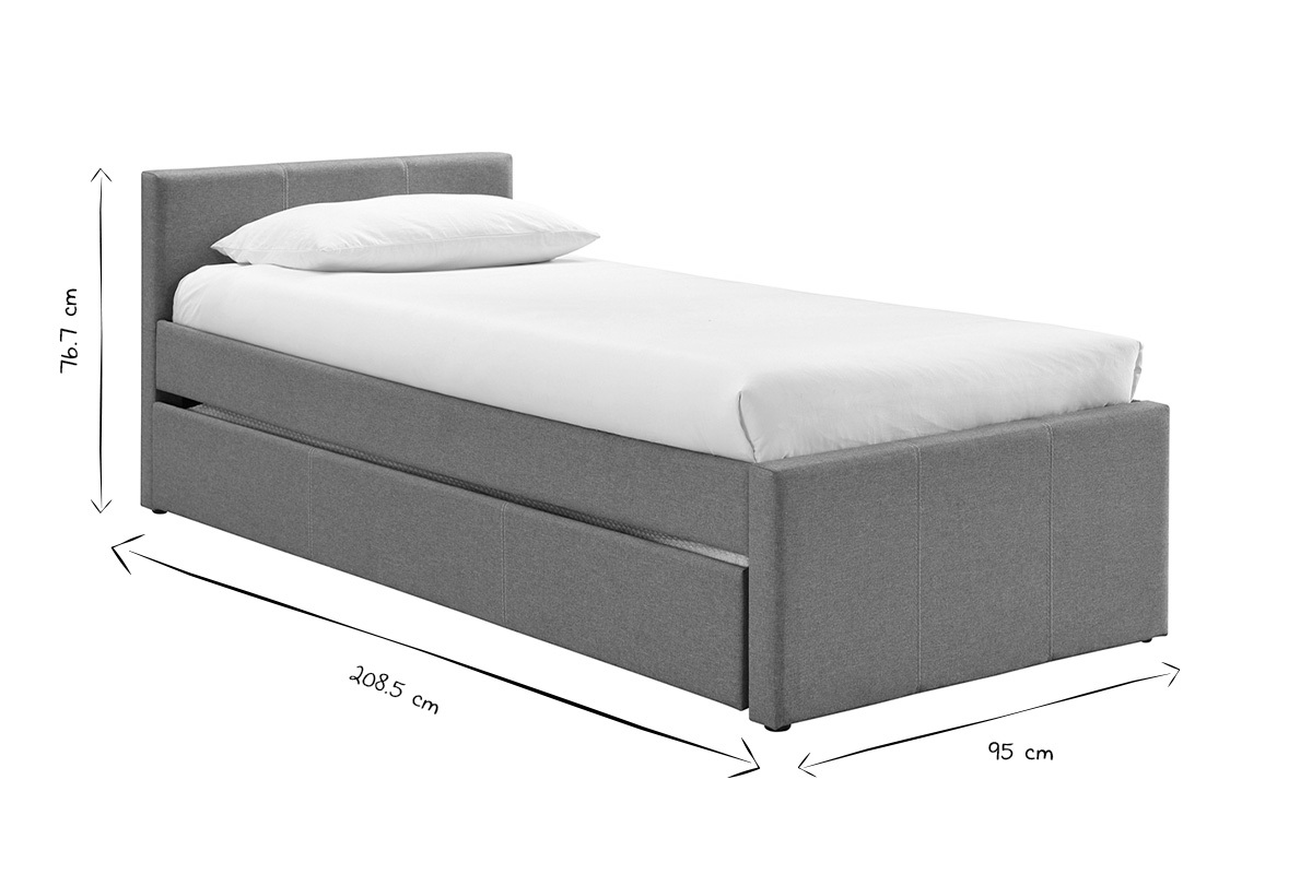 Letto estraibile bambino 90 x 195 cm tessuto grigio MACCO