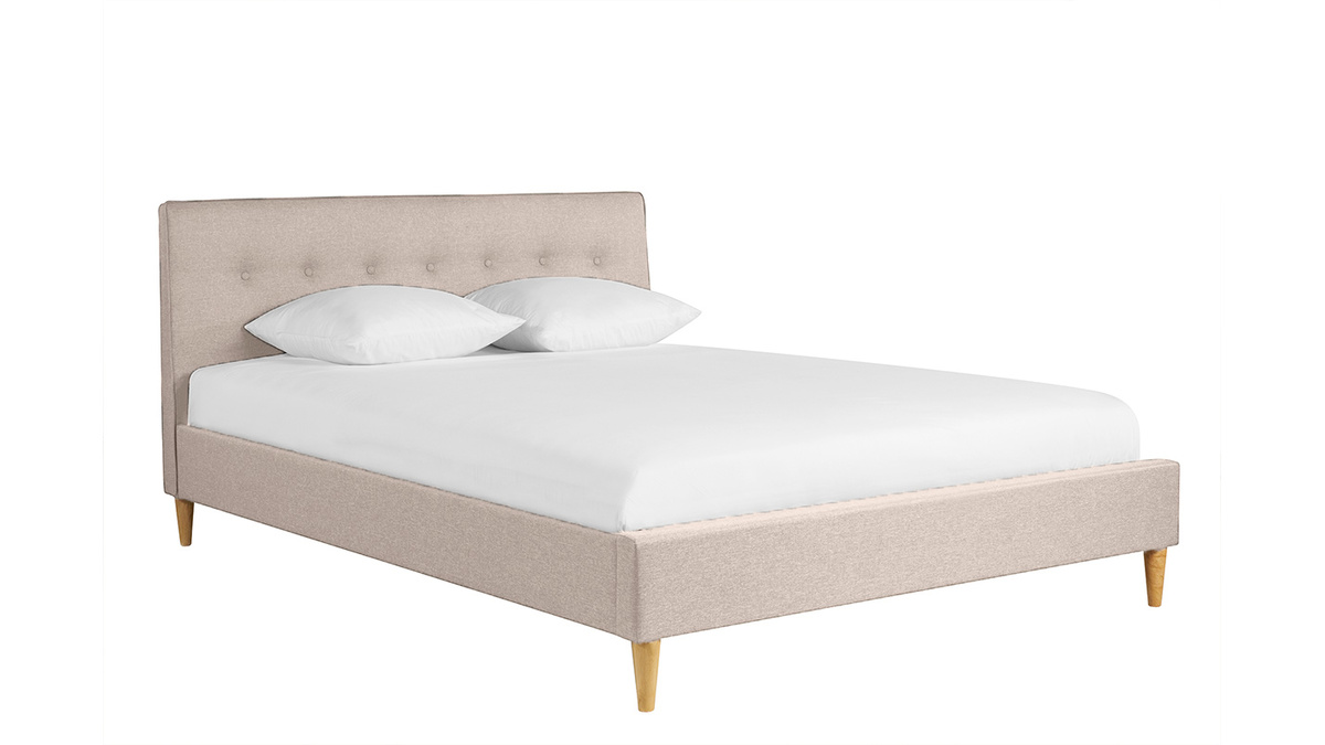 Letto matrimoniale 160x200 cm con testata letto in tessuto beige LEONCE