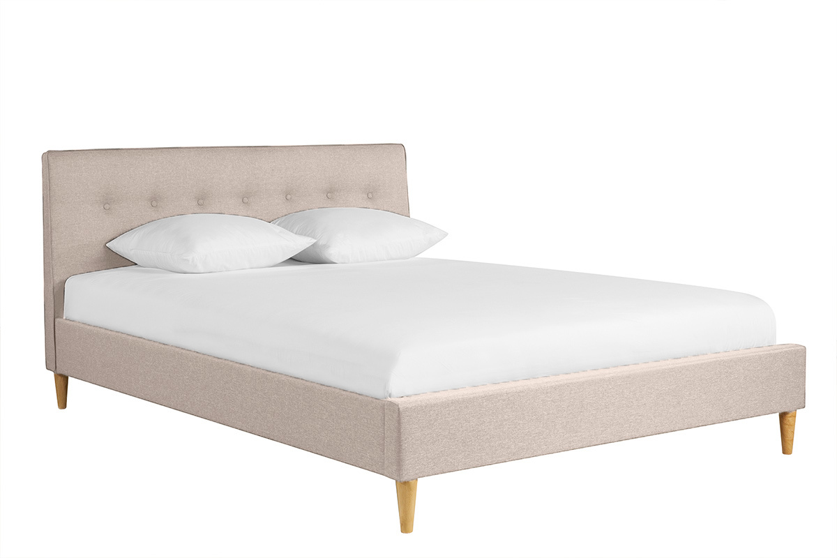 Letto matrimoniale 160x200 cm con testata letto in tessuto beige LEONCE