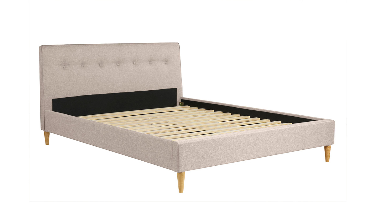 Letto matrimoniale 160x200 cm con testata letto in tessuto beige LEONCE