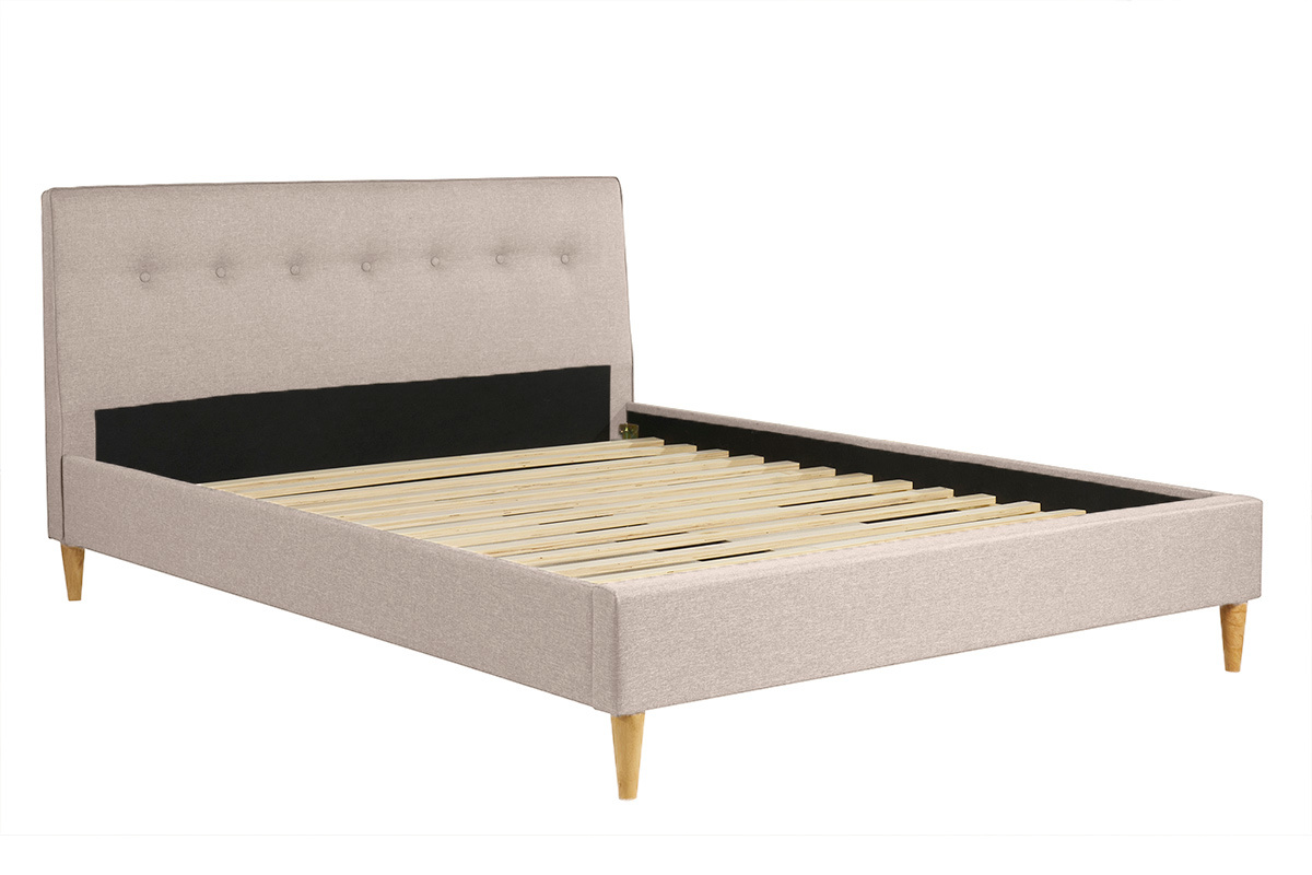 Letto matrimoniale 160x200 cm con testata letto in tessuto beige LEONCE