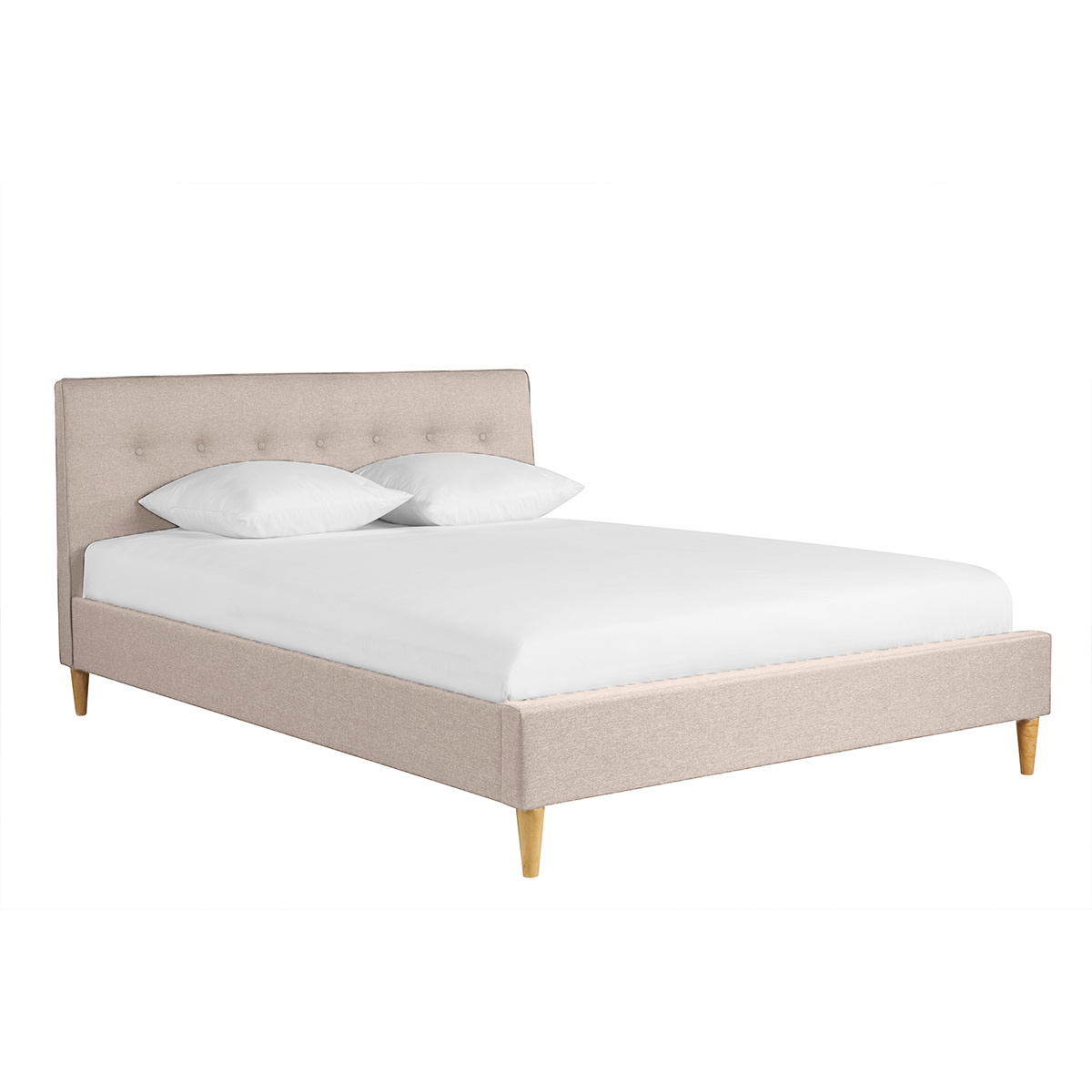 Letto matrimoniale 160x200 cm con testata letto in tessuto beige LEONCE