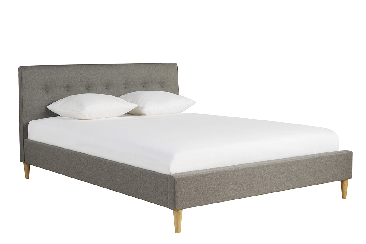 Letto matrimoniale 160x200 cm con testata letto in tessuto grigio chiaro LEONCE