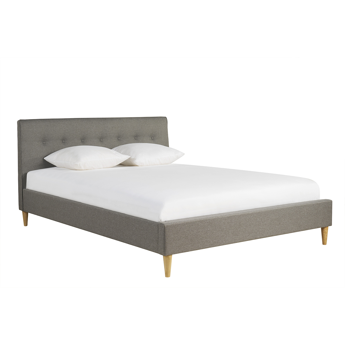 Letto matrimoniale 160x200 cm con testata letto in tessuto grigio chiaro LEONCE