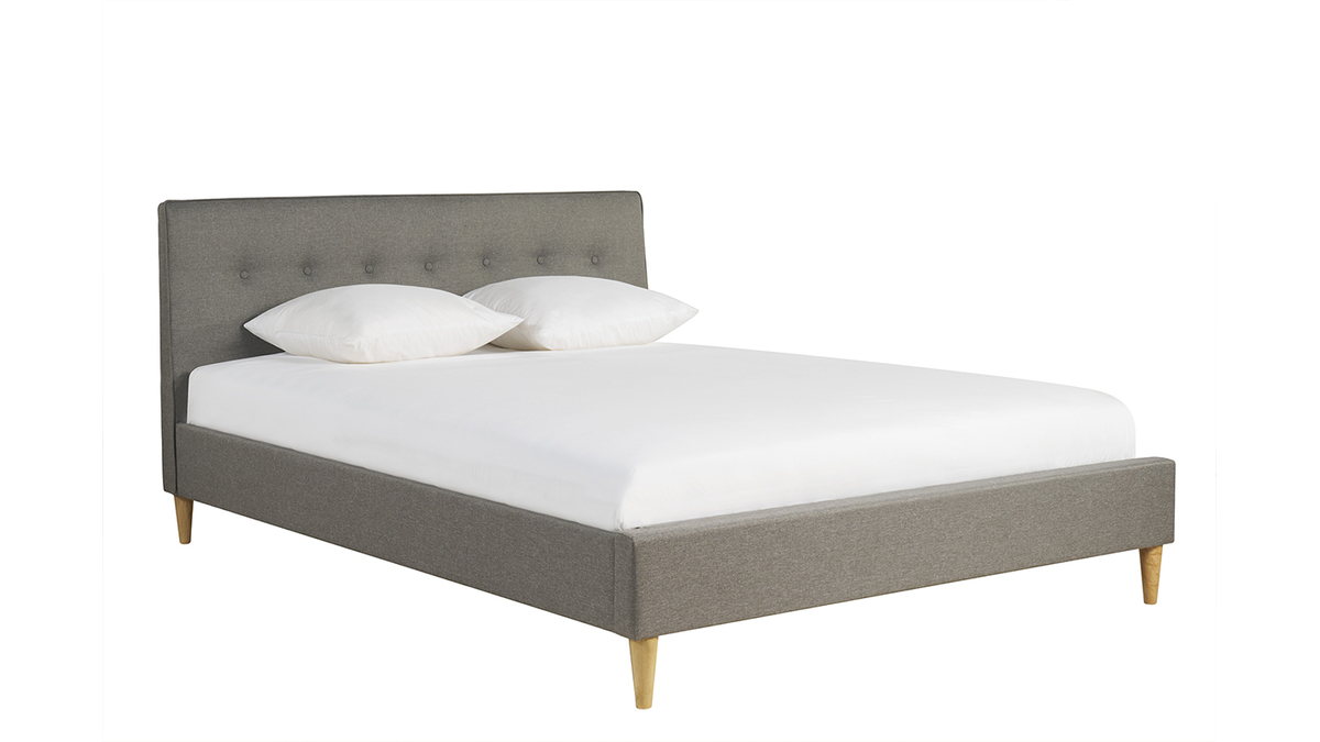 Letto matrimoniale 160x200 cm con testata letto in tessuto grigio chiaro LEONCE