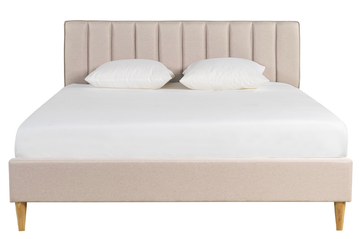 Letto matrimoniale 160x200 cm in tessuto beige DIANE