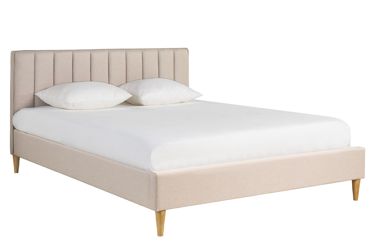 Letto matrimoniale 160x200 cm in tessuto beige DIANE