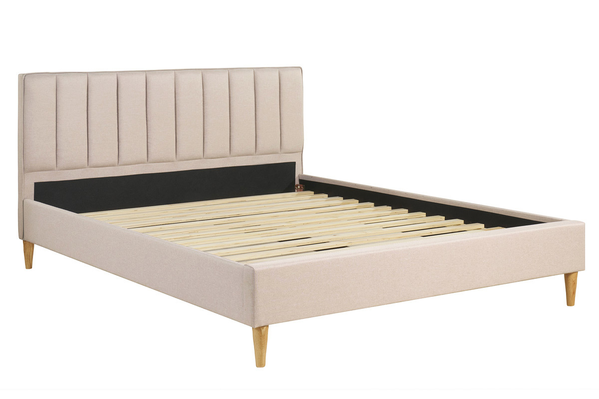 Letto matrimoniale 160x200 cm in tessuto beige DIANE