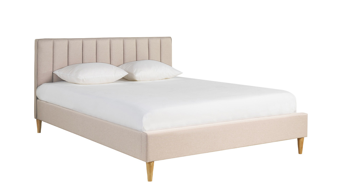 Letto matrimoniale 160x200 cm in tessuto beige DIANE