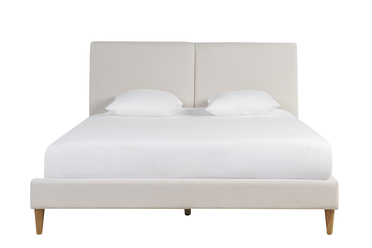 Letto matrimoniale 160x200 cm in tessuto beige e legno chiaro SALOME