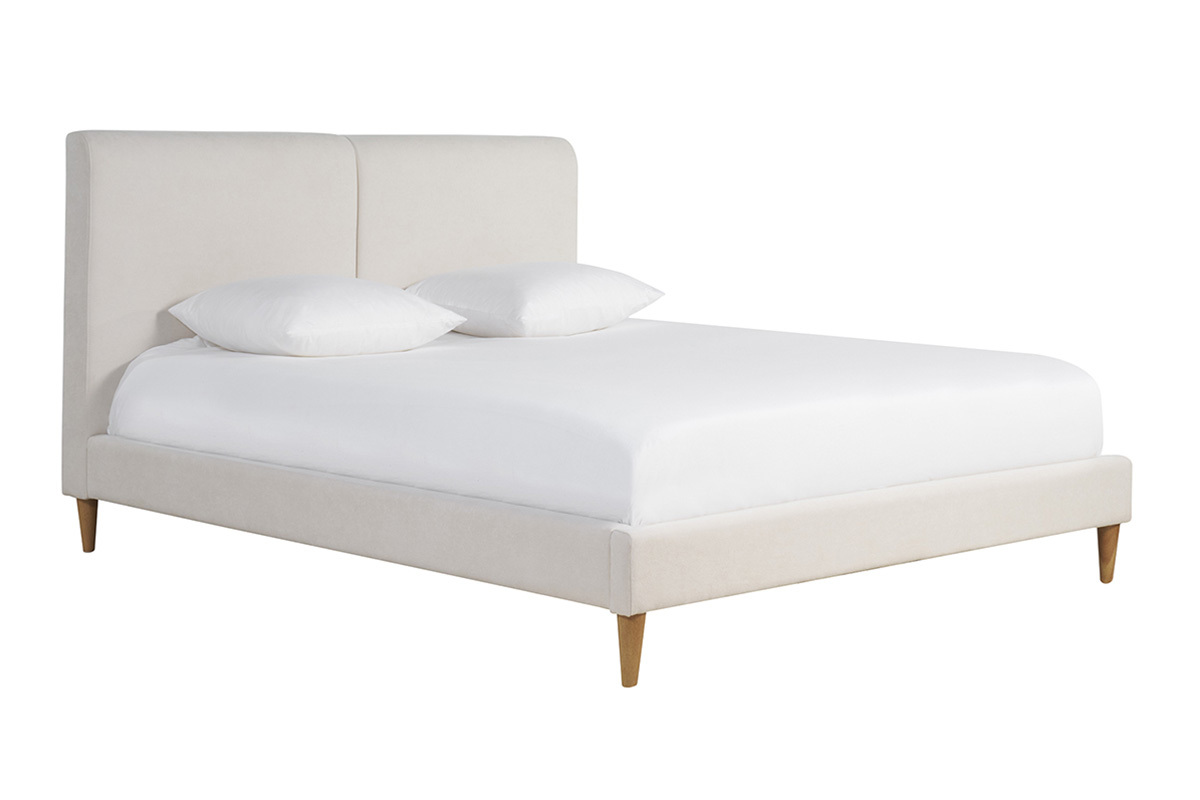 Letto matrimoniale 160x200 cm in tessuto beige e legno chiaro SALOME