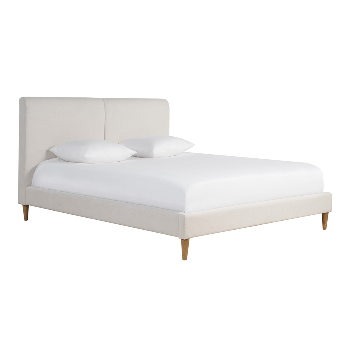 Letto matrimoniale 160x200 cm in tessuto beige e legno chiaro SALOME