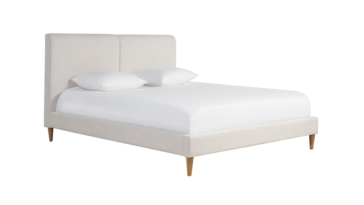 Letto matrimoniale 160x200 cm in tessuto beige e legno chiaro SALOME