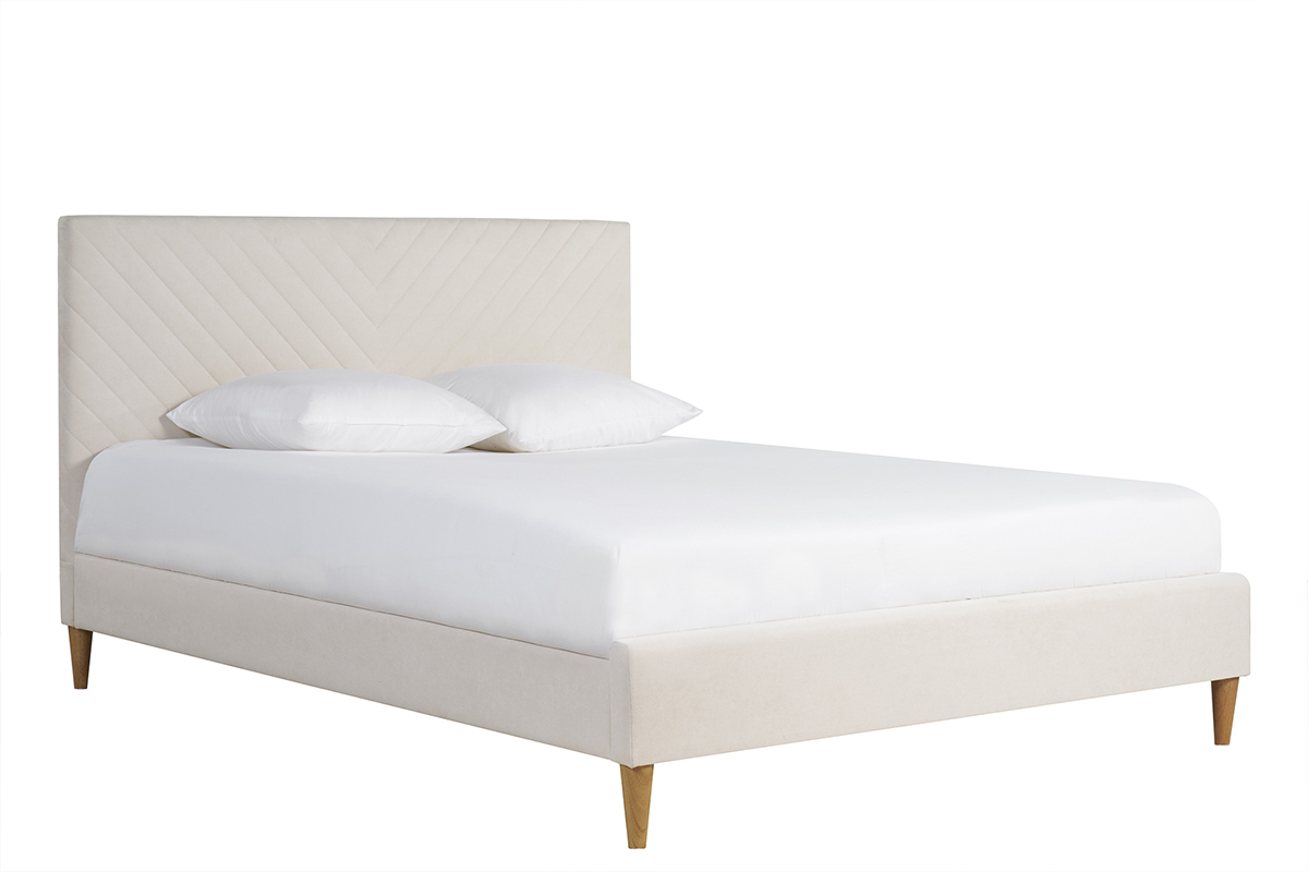 Letto matrimoniale 160x200 in tessuto beige SIDONIE